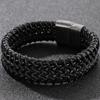 12 мм черный браслет из натуральной кожи для мужчин плетеные мужские браслеты из воловьей кожи и нержавеющей стали с магнитной застежкой с гравировкой