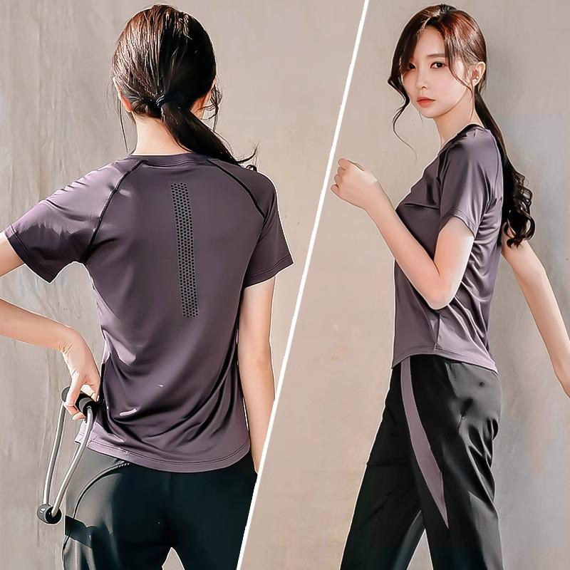 «Женский быстросохнущий топ с короткими рукавами для йоги и бега — свободный, дышащий, большого размера, повседневная одежда для активного отдыха на весну/лето»