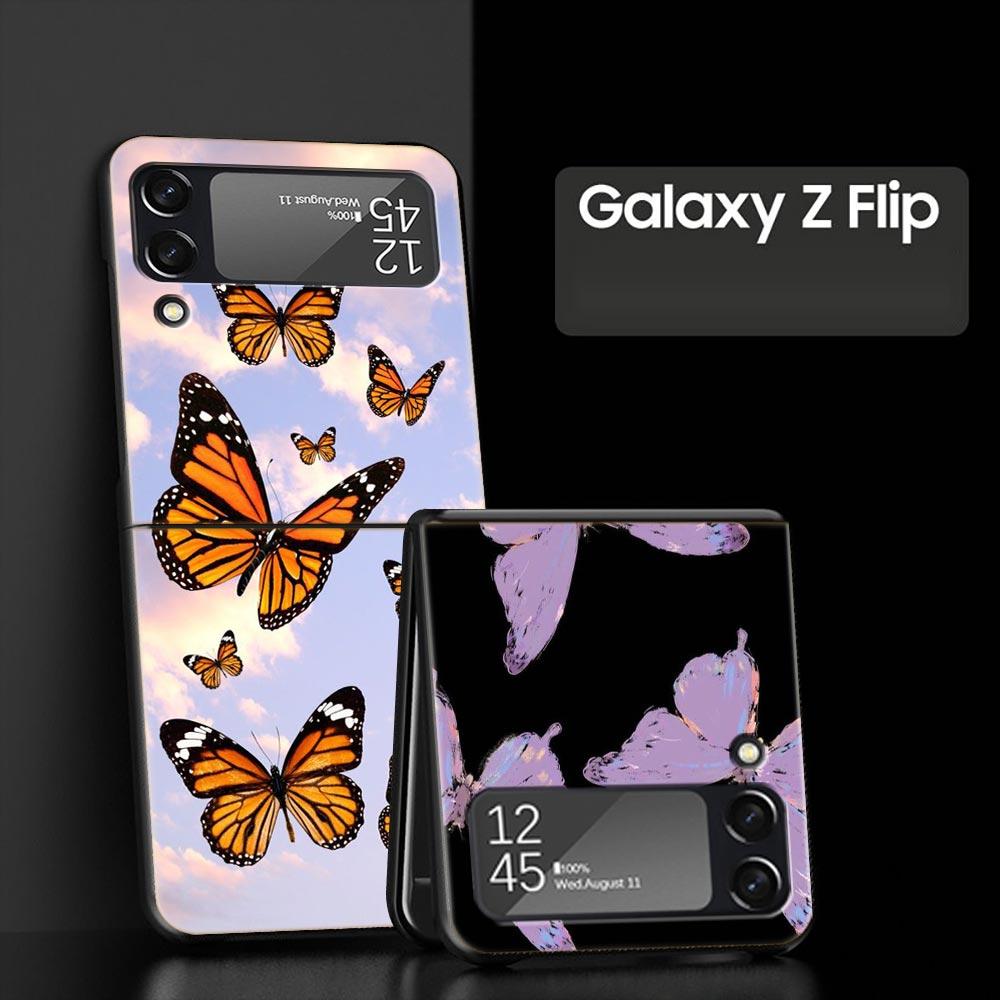 Чехол для телефона Z Flip 4 для Samsung Galaxy Z Flip 3 5G ZFlip3 Flip3 zflip Flip4, черный жесткий чехол для ПК, складной чехол в виде бабочки