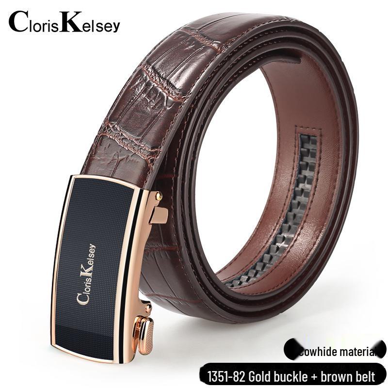 Men's Genuine Leather Crocodile Pattern Automatic Buckle Belt