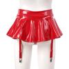 Womens Wet Look Patent Leather Ruffle Skirt Built-in Thongs Garter Belts Metal Clips Miniskirt Party Clubwear