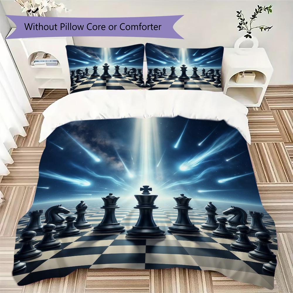Chess Pattern Bedding uilt Set uilt Cover Pillowcase Home Decoration Birthday Gift (1 * duvet cover + 2 * pillowcase without core)