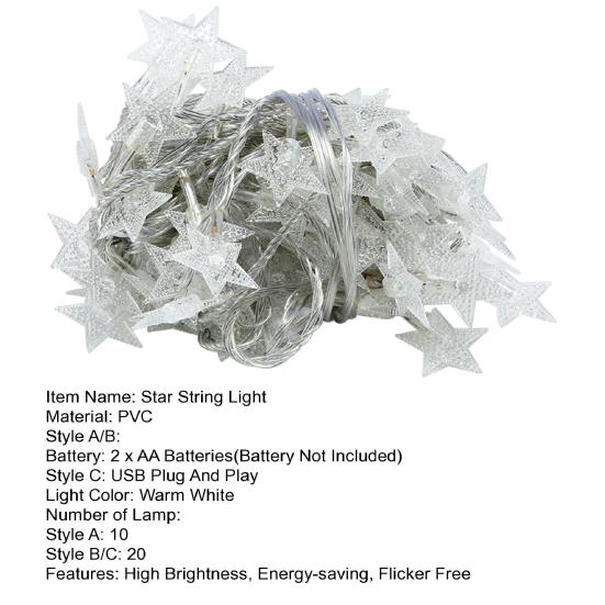 Звездная гирлянда Высокая яркость Мягкое освещение Креативная форма Широкое применение Простая установка Светодиодная гирлянда с пентаграммой Праздничная вечеринка Реквизит для вечеринки