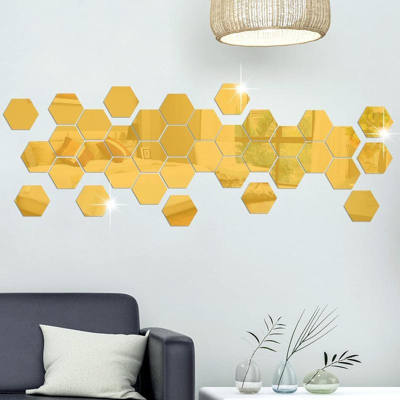 36 шт. Акриловые шестиугольные зеркальные наклейки DIY 3D Геометрическое зеркальное искусство Набор Декор стен для спальни, гостиной, офиса, кухни