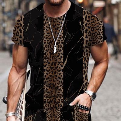 Летняя футболка с круглым вырезом, 3D-принтом леопарда, персонализированным принтом абстрактных геометрических узоров, модная повседневная мужская футболка с коротким рукавом