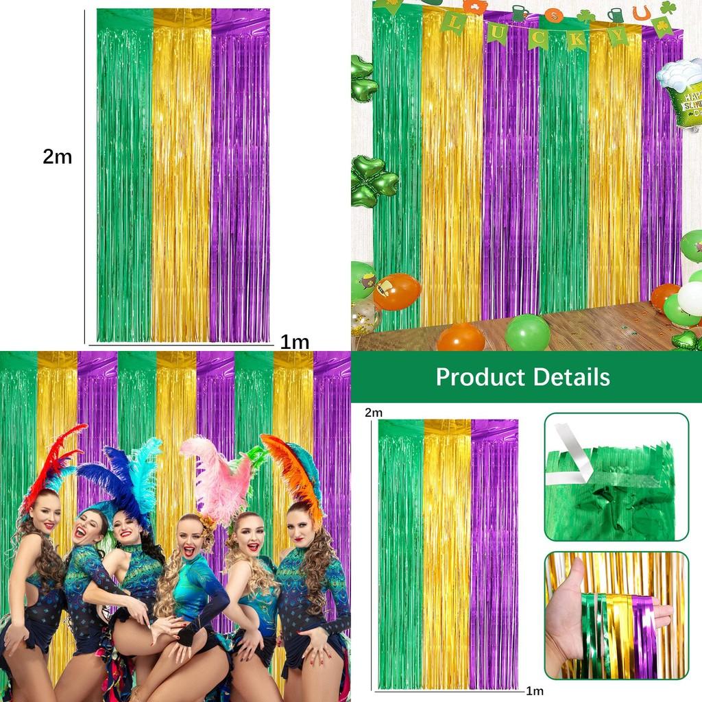 Потрясающие товары для празднования Марди Гра Зеленый Золотой Фиолетовый 2м Дождь Занавес из нитей