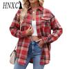 Женская мода повседневная осень-зима клетчатый принт длинный рукав воротник поло блузки и рубашки