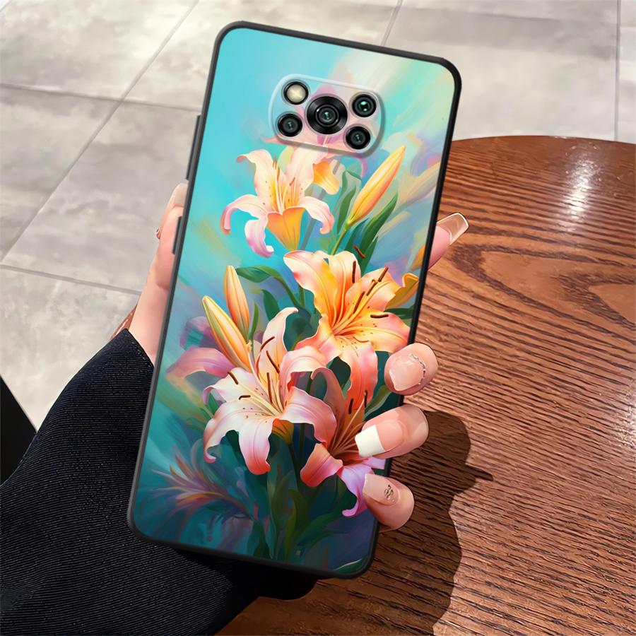 Простой чехол-футляр с цветком для телефона Xiaomi Poco F8 X3 X4 X5 X7 Pro C50 C61 C71 C75 M3 M4 M7 F3 M5 F1