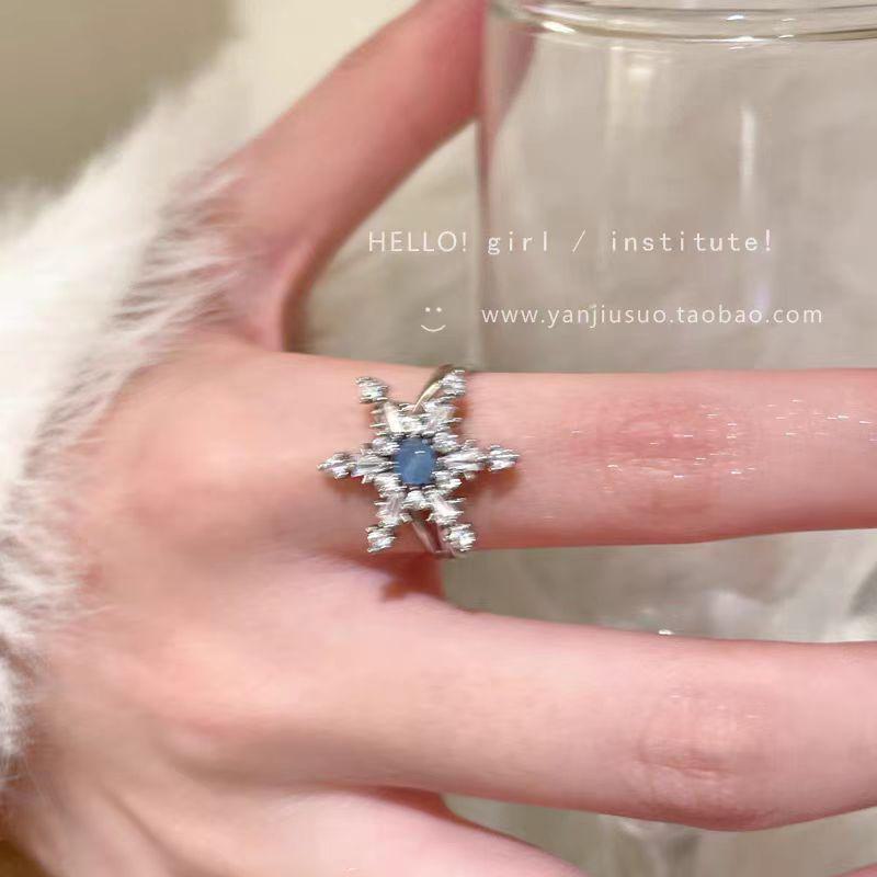 Blue Zircon Snowflake Ring - 2025 Adjustable High-End Niche Design for Women