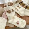 Autumn and Winter Kapibala Australian Fleece Socks, Women's Cartoon Embroidery Mid-calf Socks, Winter Thickened Warm and Cute Polka Dot Socks