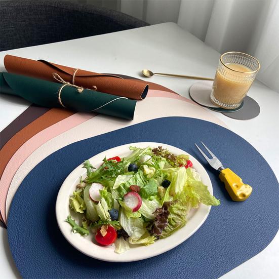 Table Mat Faux Non-slip Wipeable Leather Oval Shape Insulation Pad for Dining Room