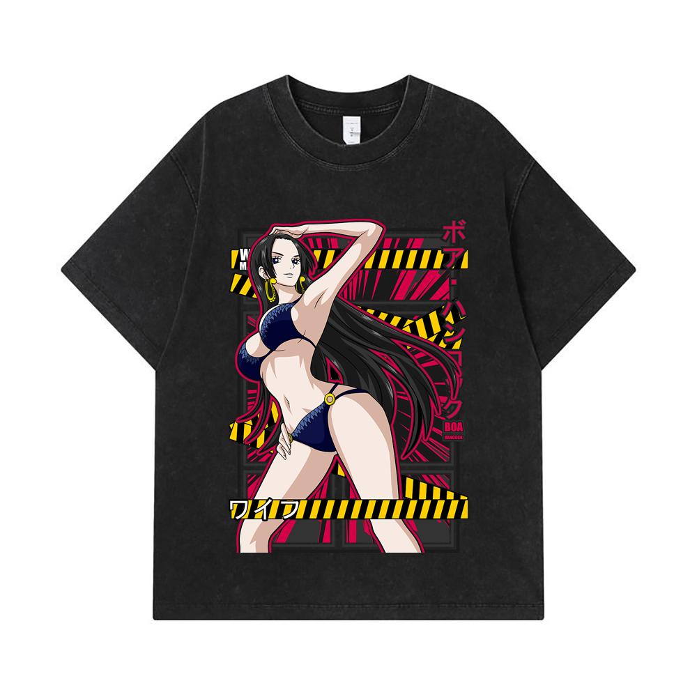275 GSM Washed T-shirts 100% Cotton One Piece V39 Boa Waifu Print Unisex Heavy Cotton T Shirt