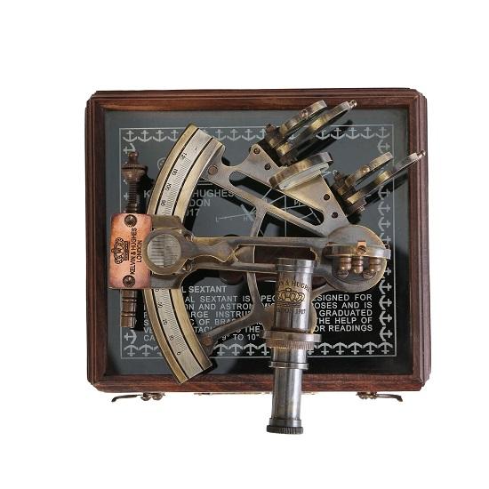 Astrolabe German Pattern Brass Sextant with Patina