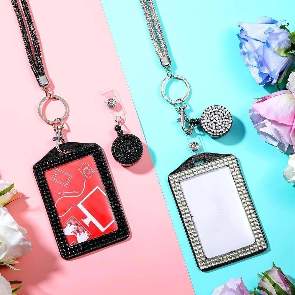 Bling Shiny Finish Badge Reel Retractable Lanyard ID Holder Keychain for Nurses