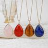 Retro Simple Gold Color Edge Waterdrop-shaped Natural Crystal Pendant Necklace for Women Amethyst Collar Chain Jewelry Gifts