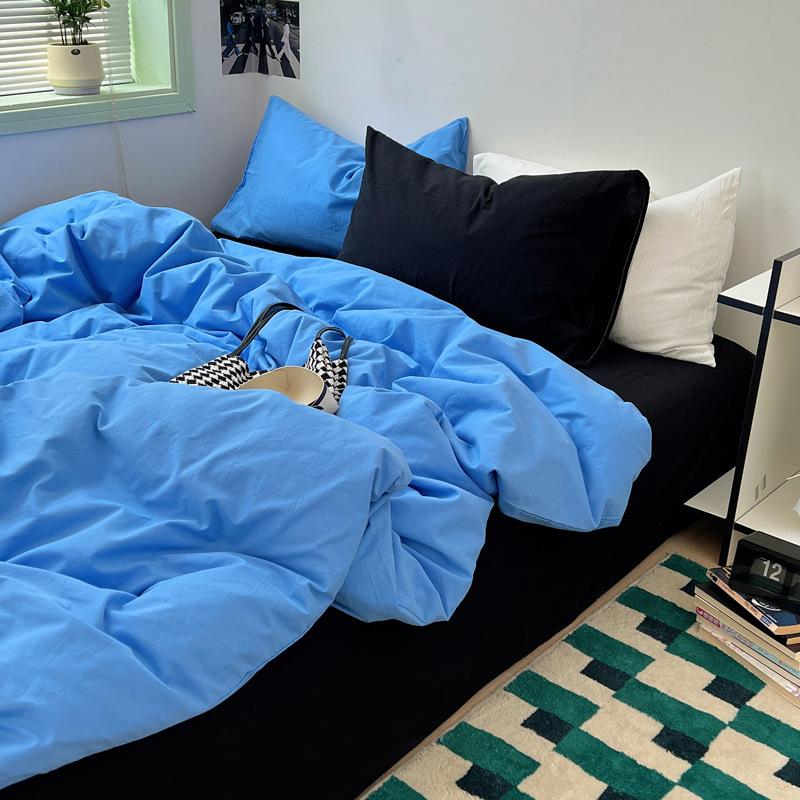 Cream mix and match pure cotton washed cotton four-piece set ins solid color girl heart cotton quilt cover student bed three-piece set