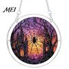 Decorative Glass Effect Pendant Halloween Acrylic Puzzle Window Suncatcher, Stained Style Hanging Ornament Retro Skeleton Pumpkin Crow with