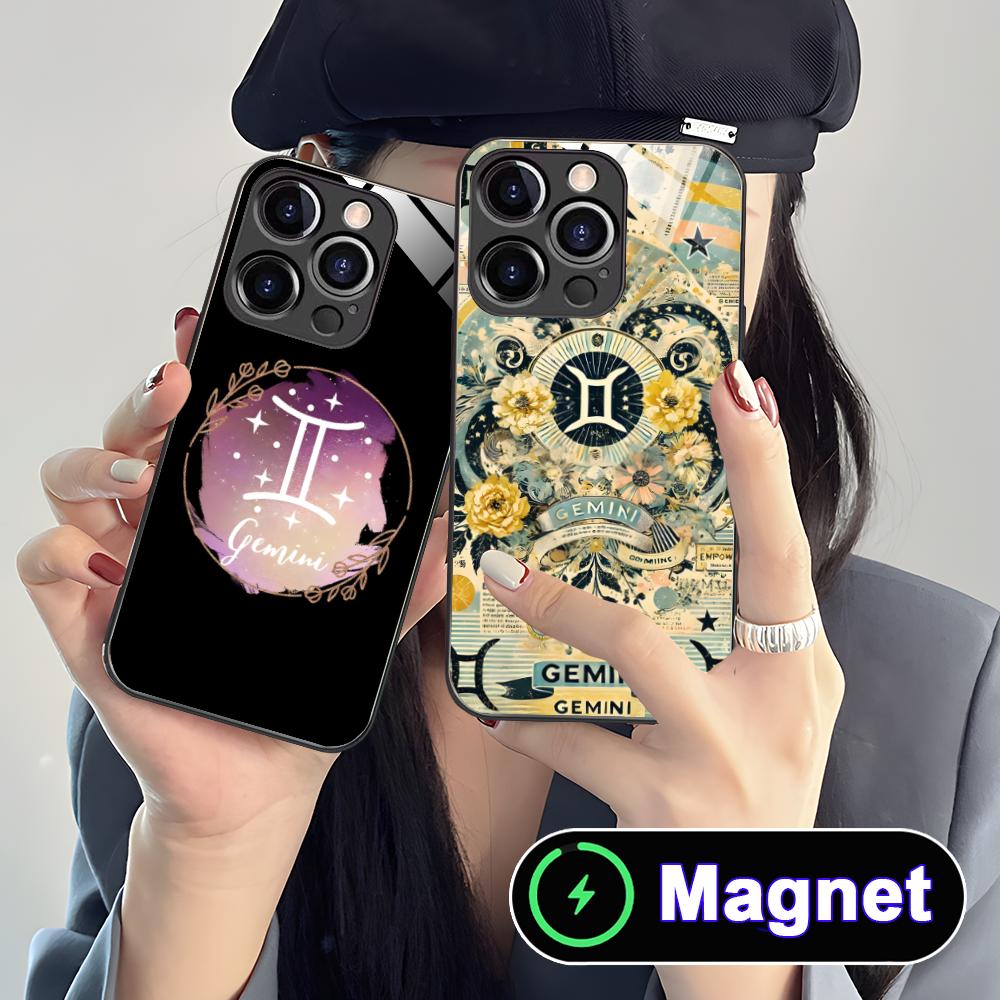 Чехол для телефона со знаком зодиака Близнецы для iPhone 17 16 15 14 13 12 11 Air Pro Max Plus Mini Стеклянный чехол MagSafe