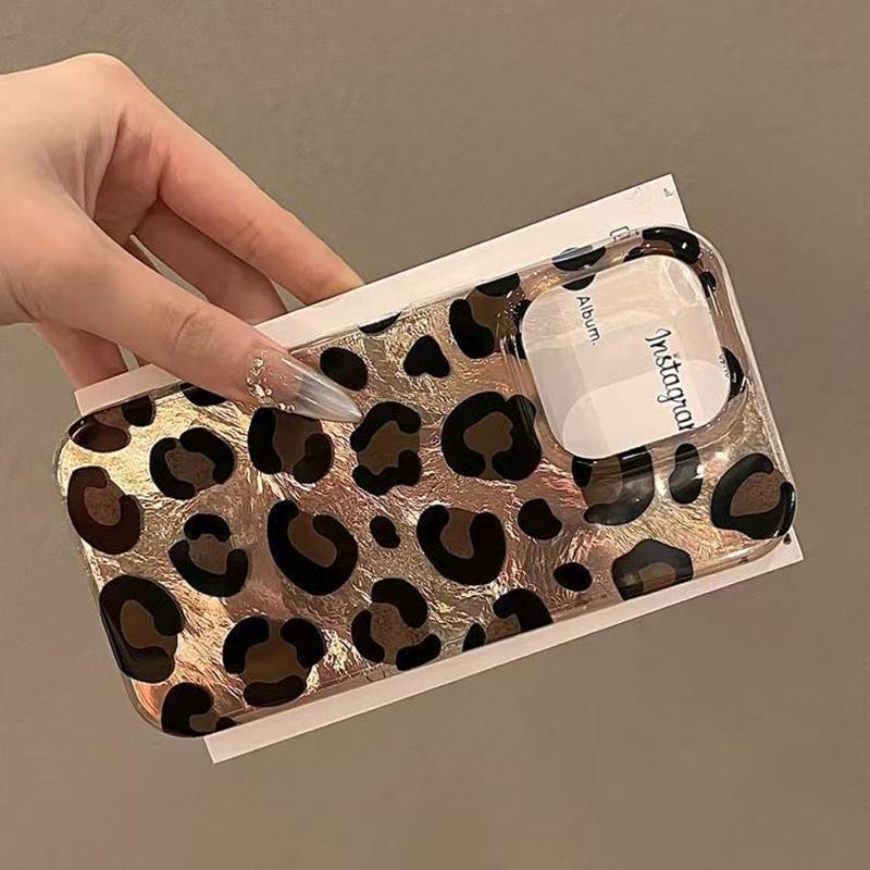 Retro Gradient Pink Texture Laser Phone Case For iPhone 17 16 Pro Max 15 14 13 12 11 XS 7 8 Plus 16E Stylish Leopard Print Cover