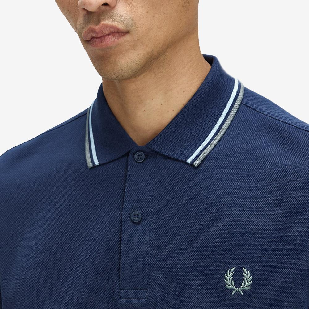 Fred Perry [M3636] Рубашка Fred Perry с длинным рукавом и двойной полоской - Темный Военно-воздушный/Светлый Лед/Лавровый Afpm2533636-Z47
