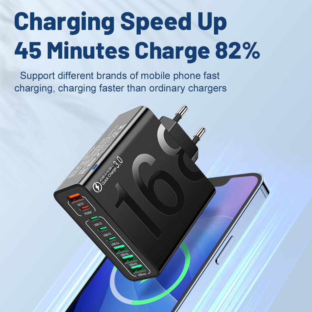 Total 150W Type C Quick Charge 3.0 Fast Charging Mobile Phone Adapter EU/US/KR Plug For Xiaomi iPhone15 13 Samsung