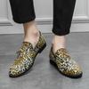 Leopard Print Men Casual Shoes Fashion Mens Slip On Flats Handmade Leather Mens Loafers Stylish Moccasins Male Driving Footwear