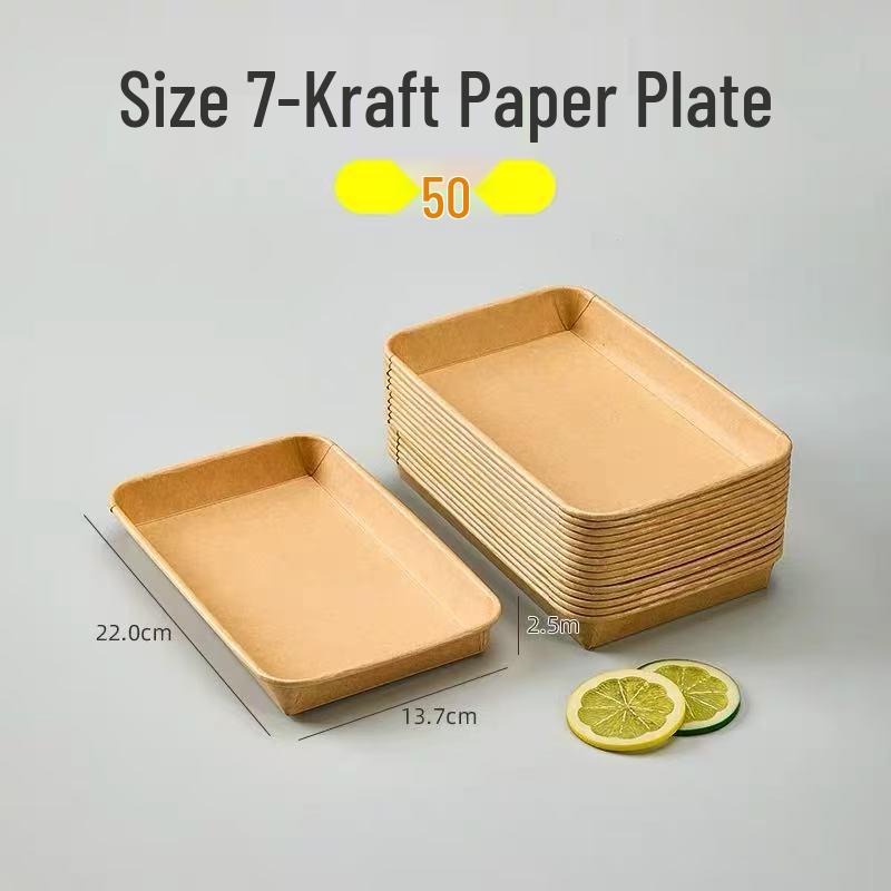 Одноразовые крафтовые бумажные обеденные тарелки - прямоугольные/квадратные, пищевые, для барбекю, пикника, вечеринки.