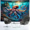 2D Underwater Castle Octopus Tapestry Colorful Coral Ocean Wall Hanging