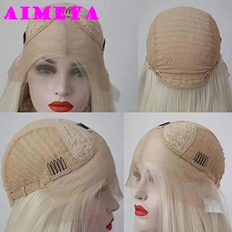 AIMEYA Platinum Blonde Synthetic Lace Front Wig Long Body Wave Natural Hairline Wigs Heat Resistant Fiber Hair Daily Use Csplay