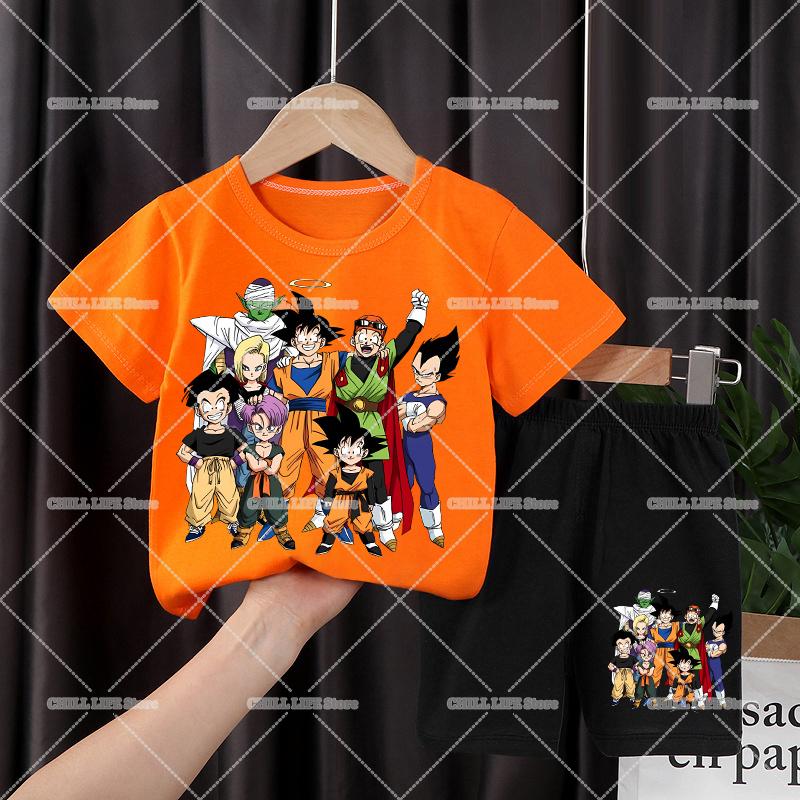 Dragons Ball Kids Clothes Set Son Goku Boy Sportswear Suit Anime Cartoon Children T Shirt Shorts 2pcs Summer Tracksuit Outfits