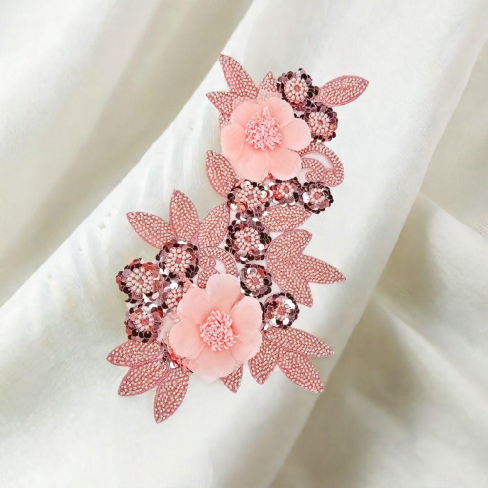 Lace Fabric Flower Embroidery Applique Handmade Cloth Applique Wedding Dress Cloth Patch  Sewing