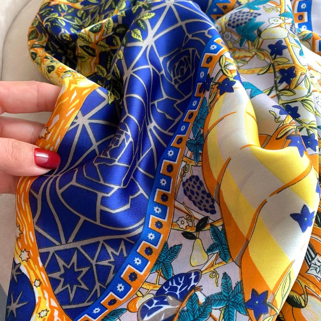 Высококачественные роскошные шелковые шарфы, повязка на голову, шарфы, шейный шарф для женщин, шелковый шарф с цепочкой, женская декоративная шаль