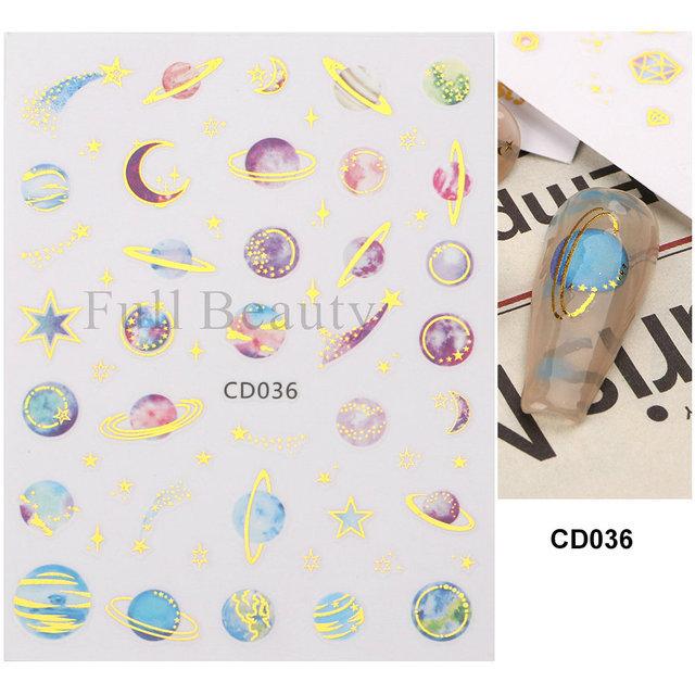 Nail Art Stickers Ins Bronzing Starry Sky Lines Flower Vine Planet Butterfly Adhesive Nail Stickers