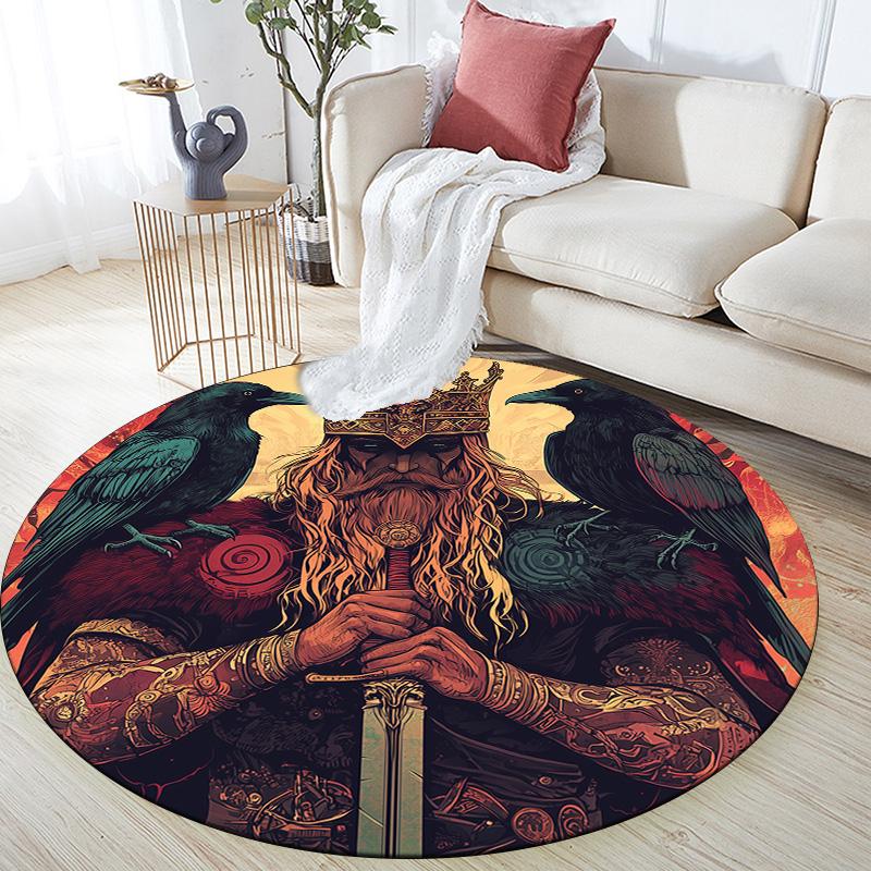 Фигурки викингов, Круглый ковер, Ковер для гостиной, спальни, дивана, игровой комнаты, Декор, Нескользящий коврик