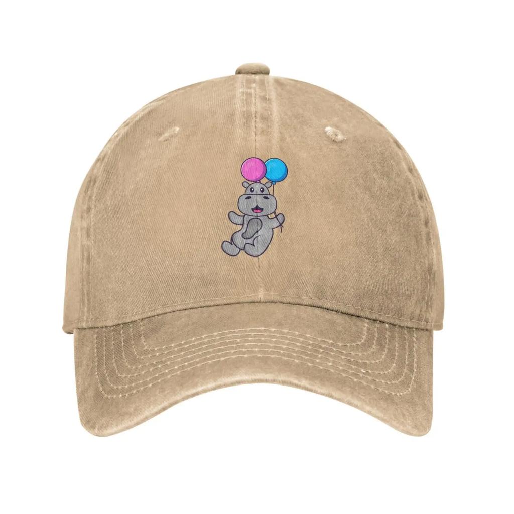 Cute Hippo Flying with Two Balloons Baseball Cap for Men Women Vintage Trucker Hat Golf Hats Dad Caps