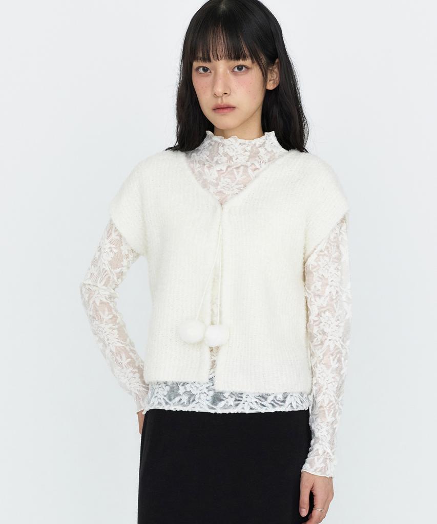 MONGDOL Lace Texture See-Through T-Shirt Ivory Mdts115Ivory