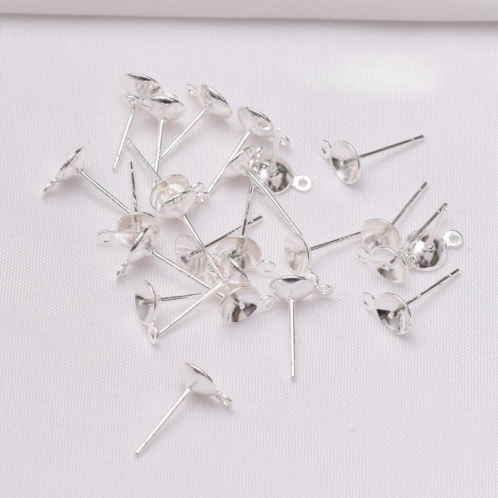 10pcs 14K Bag Gold Bowl Needle with Hanging Pearl Holder Earrings DIY Handmade Earrings Accessories Cross Bowl Needle with Hanging