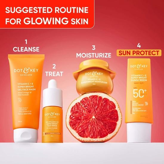 Солнцезащитный крем Dot & Key Vitamin C+E Super Bright Spf 50 Pa+++ - 50 г & Dot & Key Vitamin C + E Super Bright Gel Face Wash | Для женщин и мужчин