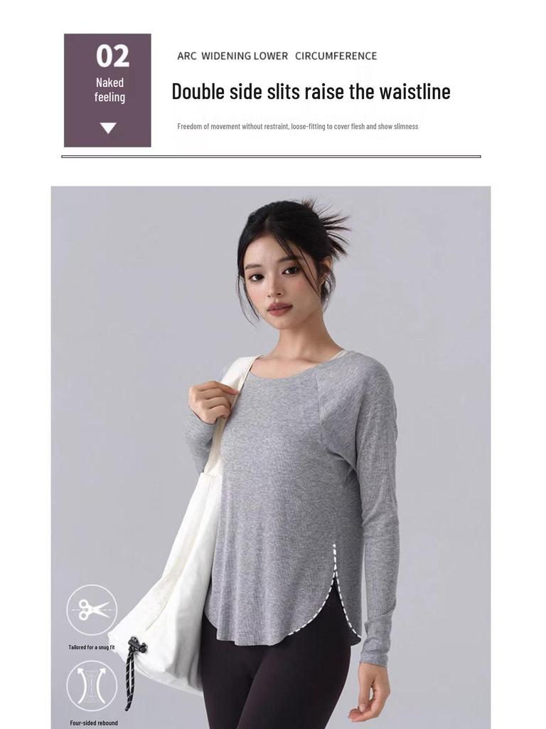 Женский ребристый топ для йоги с длинным рукавом - Коллекция Осень/Зима, Облегающий крой, Ощущение второй кожи, Идеально подходит для пилатеса и спортивной одежды для улицы