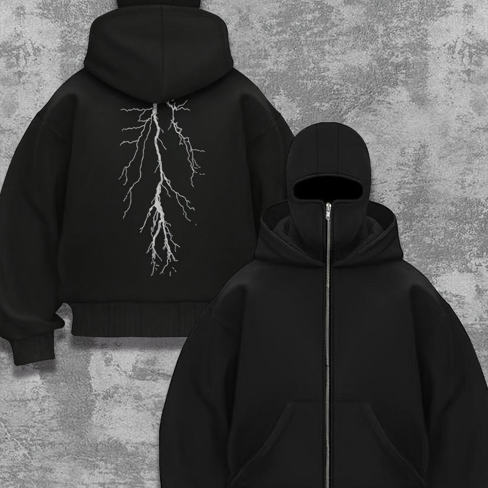 Двойная шапка, двойной воротник Мужская и женская модная толстовка с капюшоном в уличном стиле с принтом в виде молнии