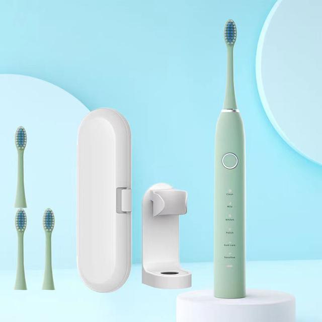 Ultrasonic Electric Toothbrush Sonic Rechargeable for Adults 6 Speed Smart Timer with 4/6/8 Replace Brush Head Travel Box Holder