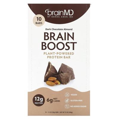 Brain Boost, протеиновые батончики на растительной основе, темный шоколад и миндаль, 10 батончиков, 1,5 унции (50 г) Каждый