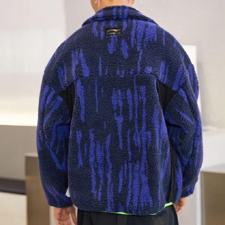 Li Ning 21FW Wu Chuang Wu Yi Logo Свободная флисовая теплая вязаная куртка унисекс синяя AJDR435-4