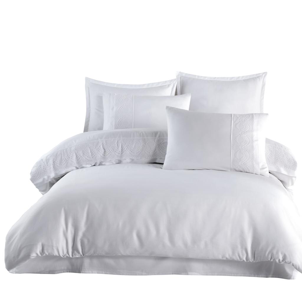 Valinor bedding set 160x200 white cotton satin luxury premium with decorative guipure lace