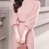 Elegant Pink Knitted Dress with Coat: Chic Autumn/Winter Style