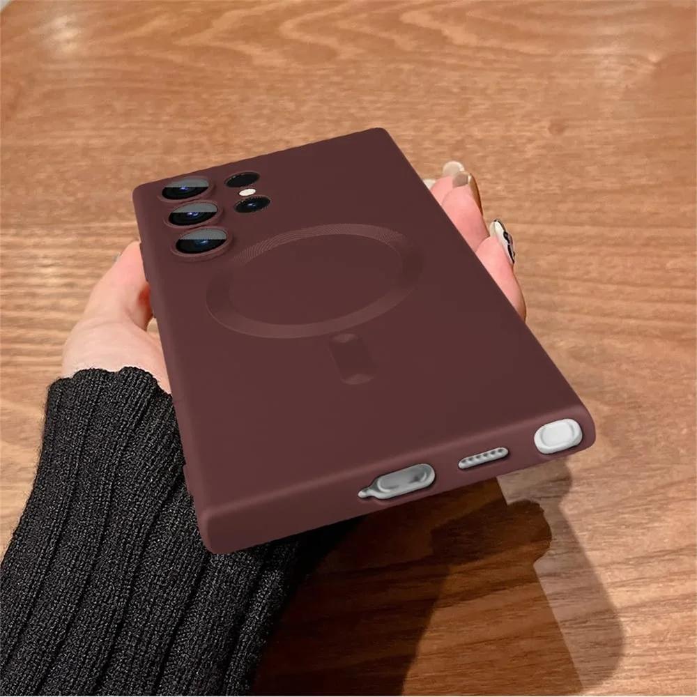 Для чехла Magsafe Wireless Charging Case для Samsung S24 S23 S22 S21 S20 S20FE S23FE Note 20 Ultra Plus TPU Soft Magnetic Back Cover