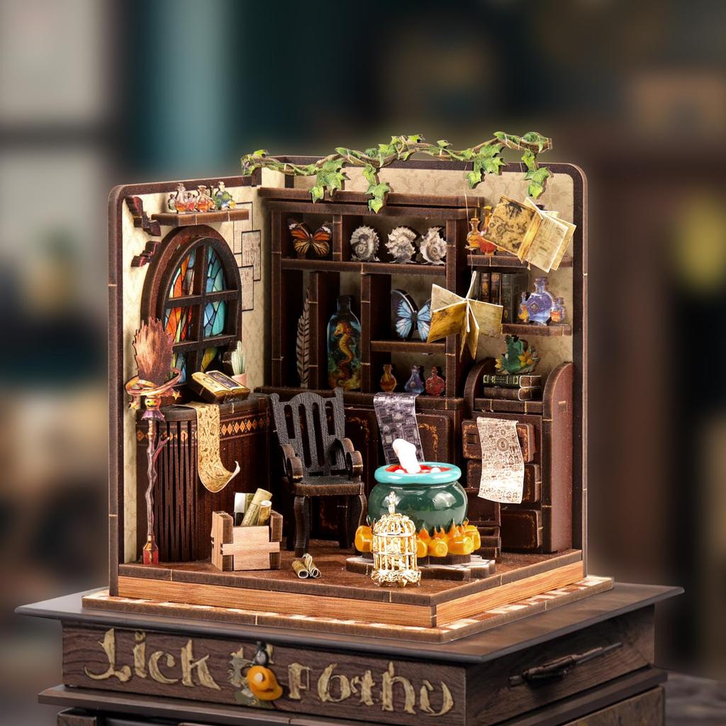 CRESYMME Dollhouse Miniature Kit, Wooden 3D Puzzle, DIY Handmade for Adults (Potions Workshop)