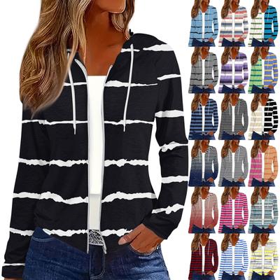 Женская мода повседневная застежка-молния с капюшоном и принтом с длинным рукавом толстовки пальто