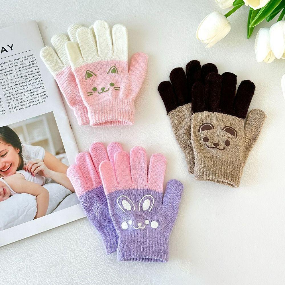 Knitted Knitting Mittens Winter Warm Full Finger Gloves for 4-8 Year Old Baby Boys Girls