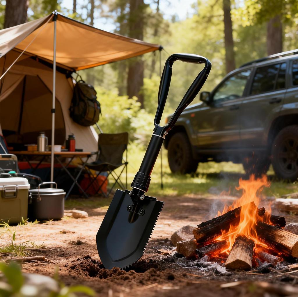 Camping Shovel Foldable Survival Snow High Carbon Steel Embedding Multifunctional Mini with Storage for Snow Disaster Preparedness 58cm, Shovel,